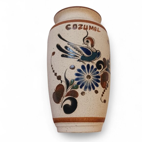 SIGNED Gardiel Vintage Mexico Cozumel Stoneware Bird Butterfly Vase - Picture 12 of 14